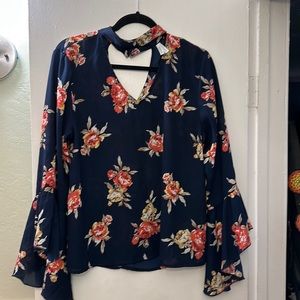 Navy blue shirt with flowers